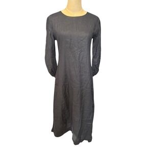 NWT! "Everlane" Charcoal Gray 100% European Linen Puff Sleeve Midi Dress S 00